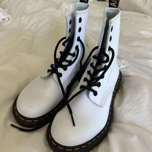 Dr. Martens White Leather Boots with Black Laces